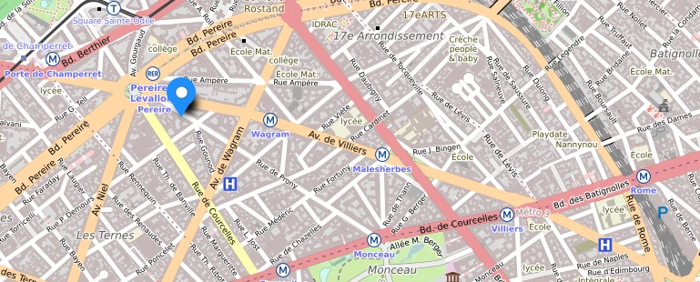 Plan d'accès au cabinet du Dr Philippe Loriaut 95 rue de Prony, Paris 17e